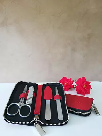 CANAL | Reißverschluss-Etui aus Spaltleder 4-teilig (Rot) 5381 | 